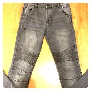 Gray and black biker DENIM BIKER JEANS!